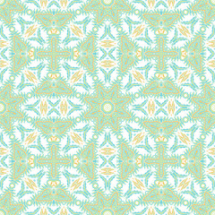 Golden -beige light green ornamental seamless vector pattern, on white background