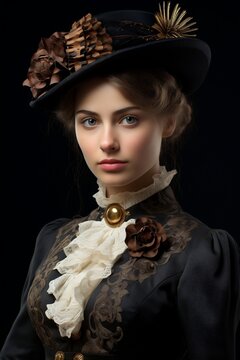 Stock photo d'une jeune femme brune de l'&eacute;poque victorienne sur fond blanc