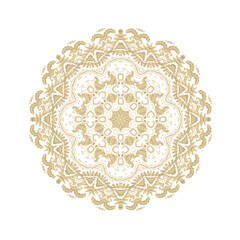 Golden coloring decorative rosette - mandala on white background