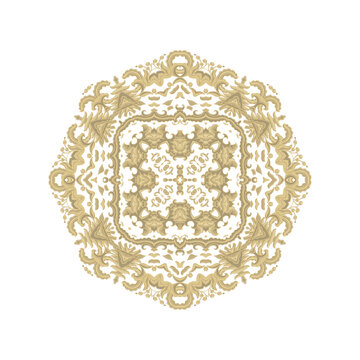 Golden coloring decorative rosette - mandala on white background