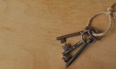 Antique keys on a rough rope