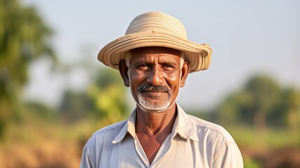 Fototapeta premium A confident portrait of a happy Indian farmer in rural India concept on white background. 
