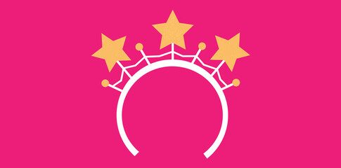 Fancy Golden Stars Headband Isolated On Dark Pink Background, Cartoon Style Headwear Vector Illustration.
