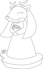 eer Bride Bunch of Flowers Wedding Animal Vector Graphic Art Illustration