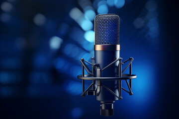 microphone in a studio with spot lights on background