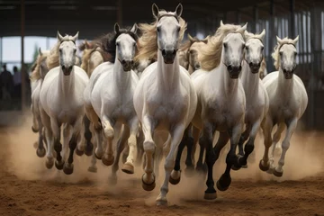 Foto op Canvas a group of horses moving in sync at a traditional spanish horse show © Natalia