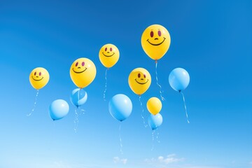 Obraz premium emoji-shaped balloons floating in a clear blue sky