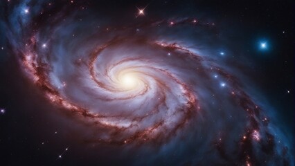 Fototapeta premium A view from space to a spiral galaxy and stars. Universe filled with stars, nebula and galaxy