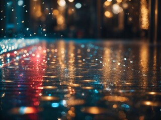 Image of floor reflecting colorful light due to wetting by rain