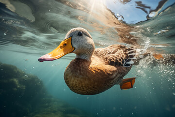 Mallard duck swimming in the water. - Powered by Adobe