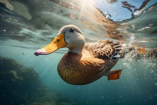 Mallard duck swimming in the water.