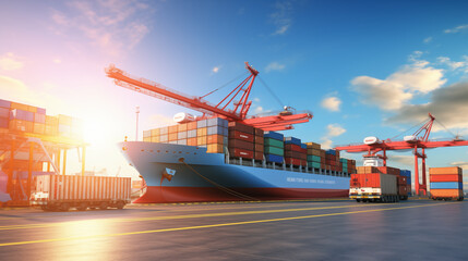 large cargo ship in the port loaded with containers