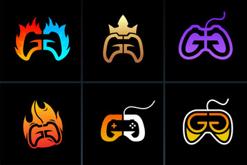 GG logo in a shape of a gaming controller. Badge for streamers and video game players worldwide. Printable stickers. symbol for e-sports teams. streaming icon with letter GG.  © farhan