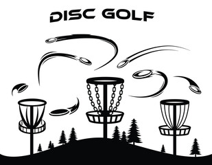 Disc golf logo set with discs flying with speed trails or lines. Sports training club vectors. Best to use in disc golf related artworks and team logos. Print on t-shirts and apparel clothing. 