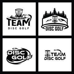 Disc golf logo set with discs flying with speed trails or lines. Sports training club vectors. Best to use in disc golf related artworks and team logos. Print on t-shirts and apparel clothing. 