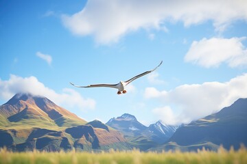 Fototapeta na wymiar albatross in flight with a mountain backdrop