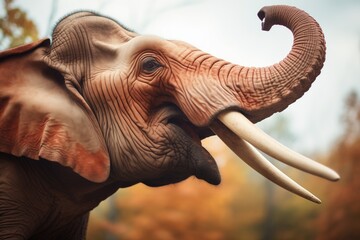 side view of an elephant trumpeting in the wild - obrazy, fototapety, plakaty