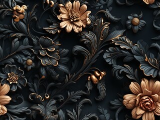Seamless floral pattern Flowers Royal vintage Victorian Gothic Rococo background - obrazy, fototapety, plakaty