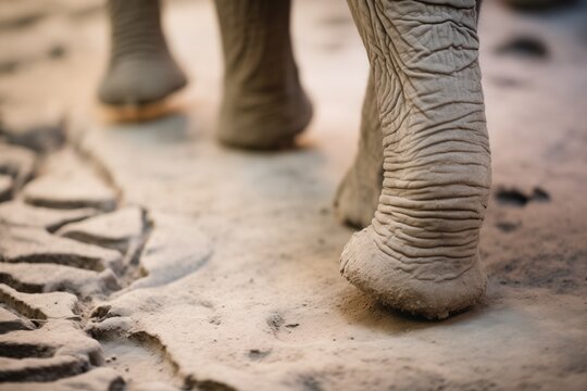 close-up of elephant footprints on muddy trail