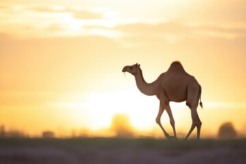 lone camel silhouette against setting sun