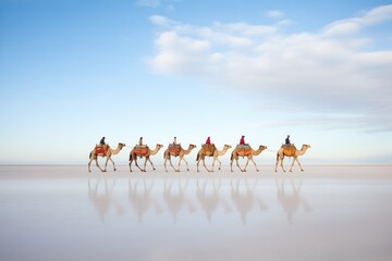 camel caravan creating a line on the horizon