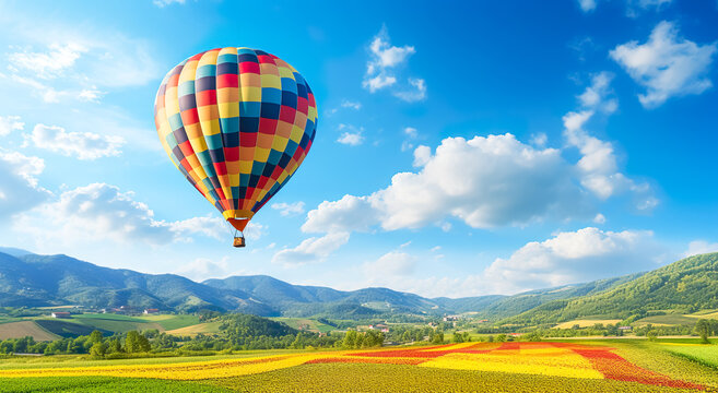 Hot air balloon floting in sky on nature landscape.nature outdoor background view.adventure and travel concepts
