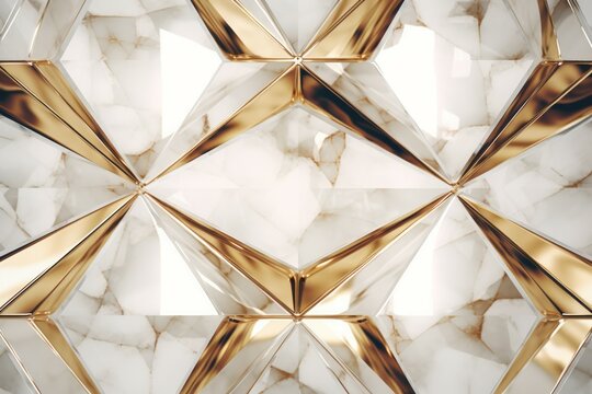 Abstract polygonal pattern luxury white with gold and marble background