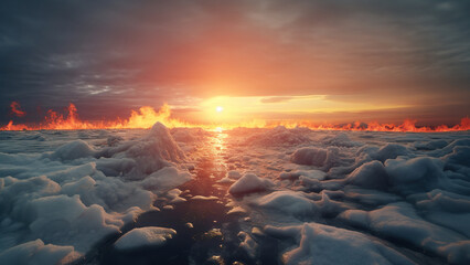 Concept global warming and climate changing planet., Icebergs, melting glaciers.