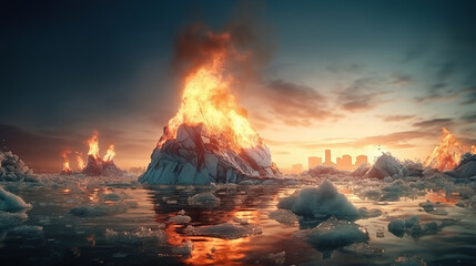Concept global warming and climate changing planet., Icebergs, melting glaciers. - 693091935