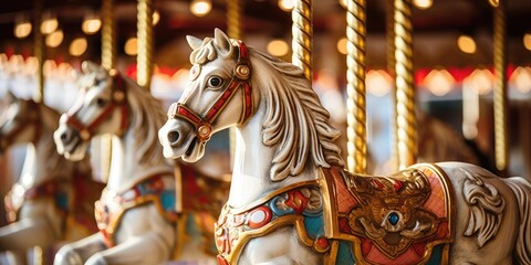 Fototapeta na wymiar Amusement park carousel horse close up, Generative AI