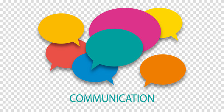 Communication. Idea in business network. Word with colorful multi colored dialog speech bubbles. Illustration of communication concept on transparent background.