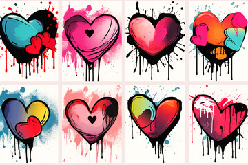 Heart graffiti with drips of paint in a street grunge style.