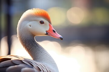 feather detailing of goose preening in sunlight
