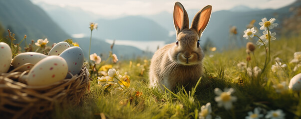 Easter Bunny Rabbit Eggs Hunt Basket Concept