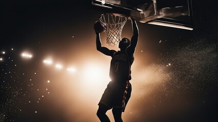 Silhouette of an NBA star. The background is dark and the spotlight is on

 - Powered by Adobe