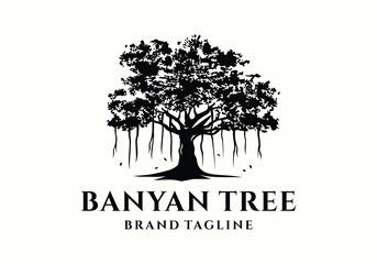 Old banyan tree logo icon vector design illustration