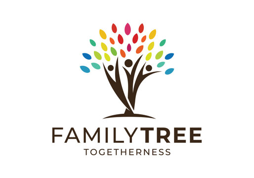 tree family people unity, tree of life logo icon vector design illustration