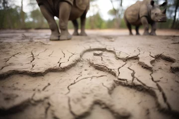 Keuken spatwand met foto javan rhinos footprints in muddy terrain © primopiano
