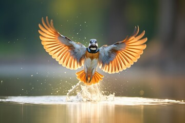 kingfisher with fish at golden hour