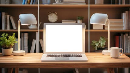 Fototapeta premium Nature-inspired workspace laptop template