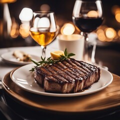 Fototapeta na wymiar medium rare t-bone steak, luxury restaurant, no vegetables on the plate