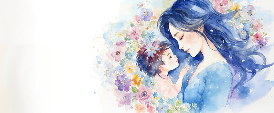 Mother's Day Illustration Banner with Copy-space.