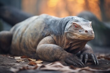 Obraz premium komodo dragon resting on a warm rock surface