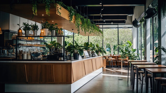 Ecological Caf� Background. Sustainable Retail Interior.
