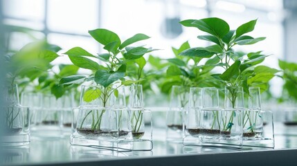 Green Technology Concept with Plants and Green Shoots in a Laboratory.