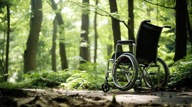 Accessibility Concept with Wheelchair in Natural Woodland Setting.