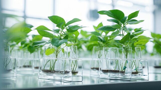 Green Technology Concept with Plants and Green Shoots in a Laboratory.