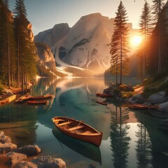 Fototapeta premium A boat sailing on a lake.