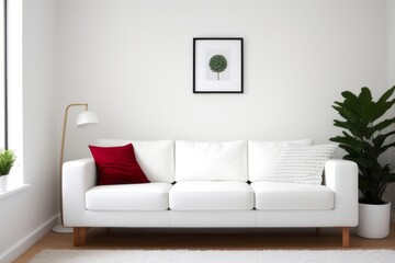 Modern living room with sofa, 3D render