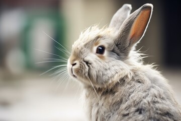 Obraz premium grey rabbit with ears perked up, alert
